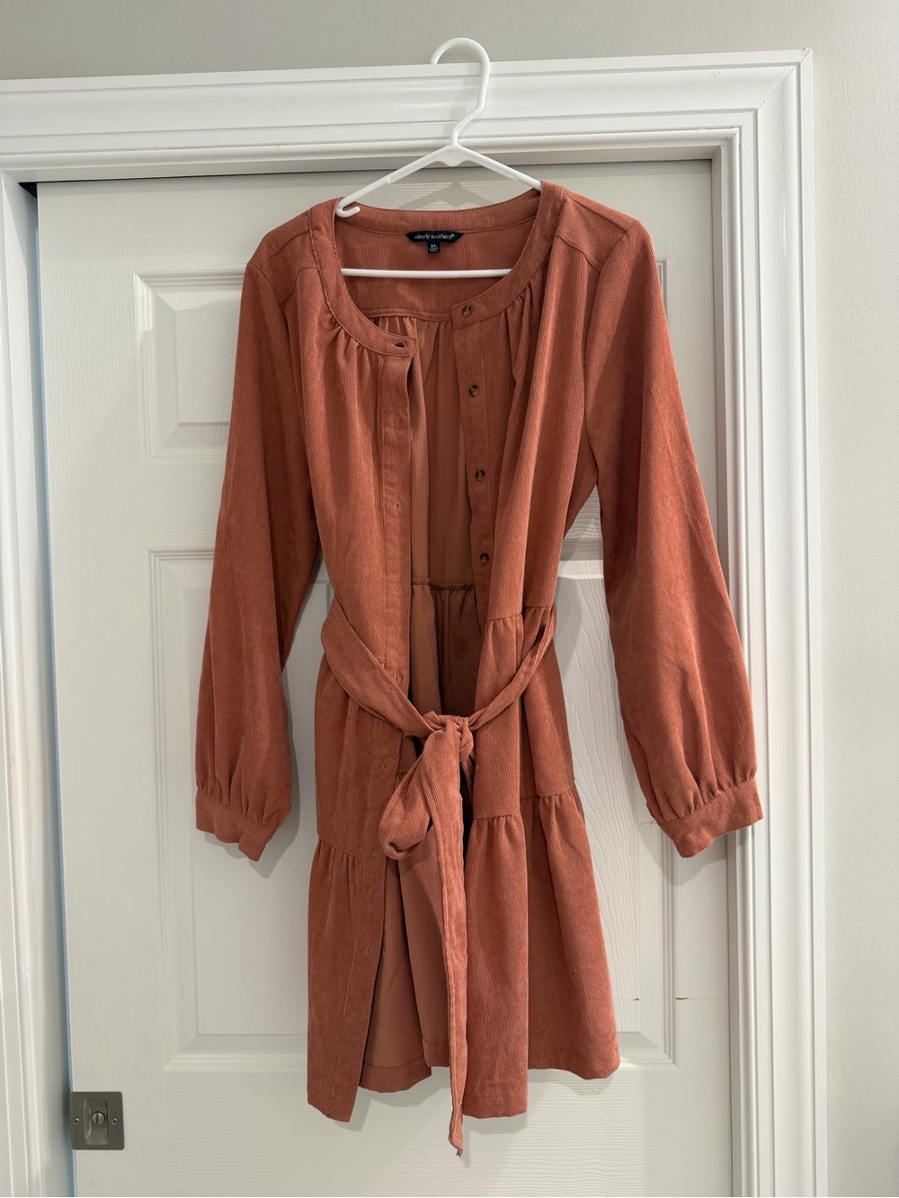 Simply Southern Rust Long-Sleeve Button Dress with Tie Waist
